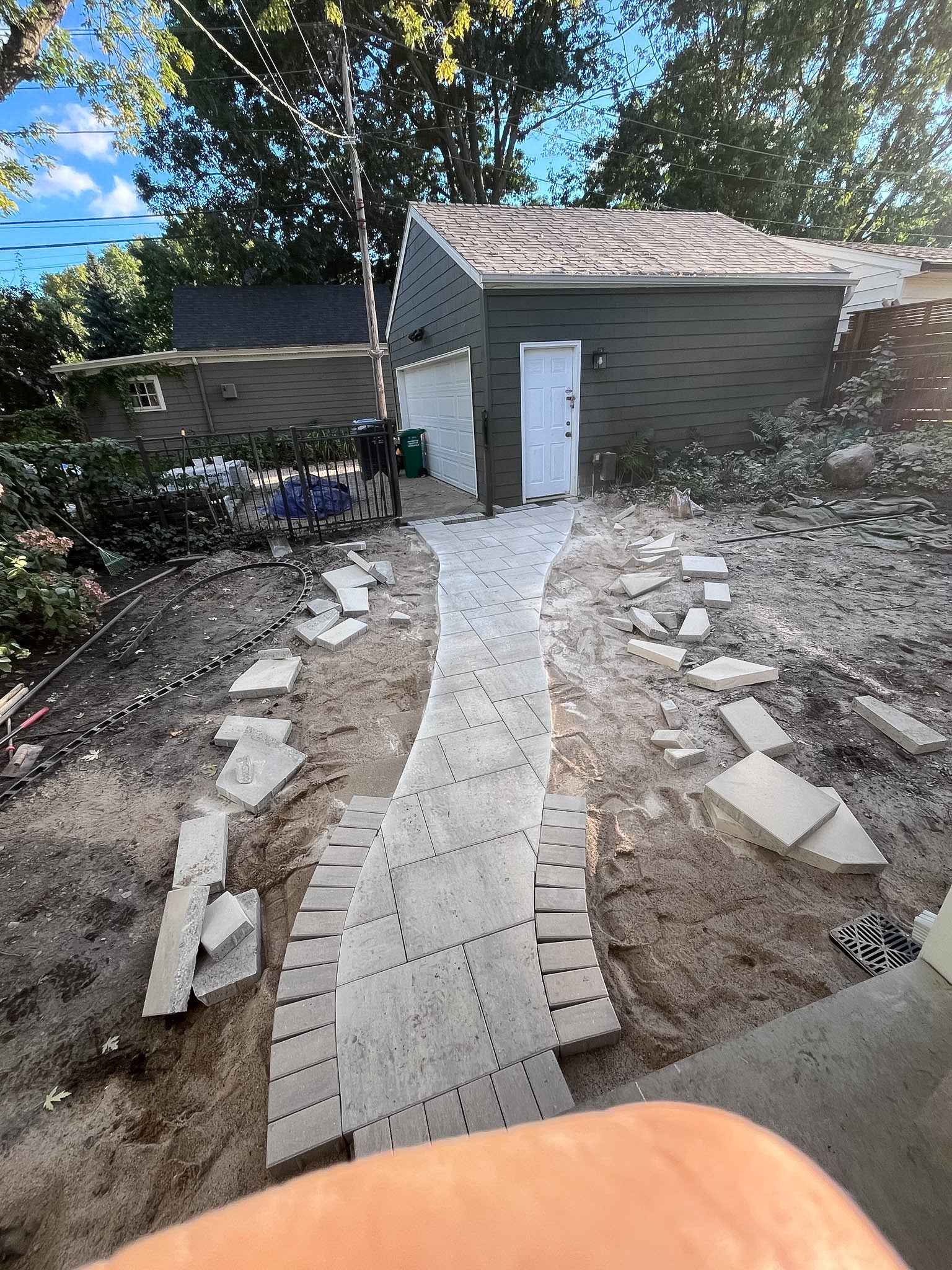 Backyard rebuilding pahse new pavers and walkways in Cedar Lake Minneapolis