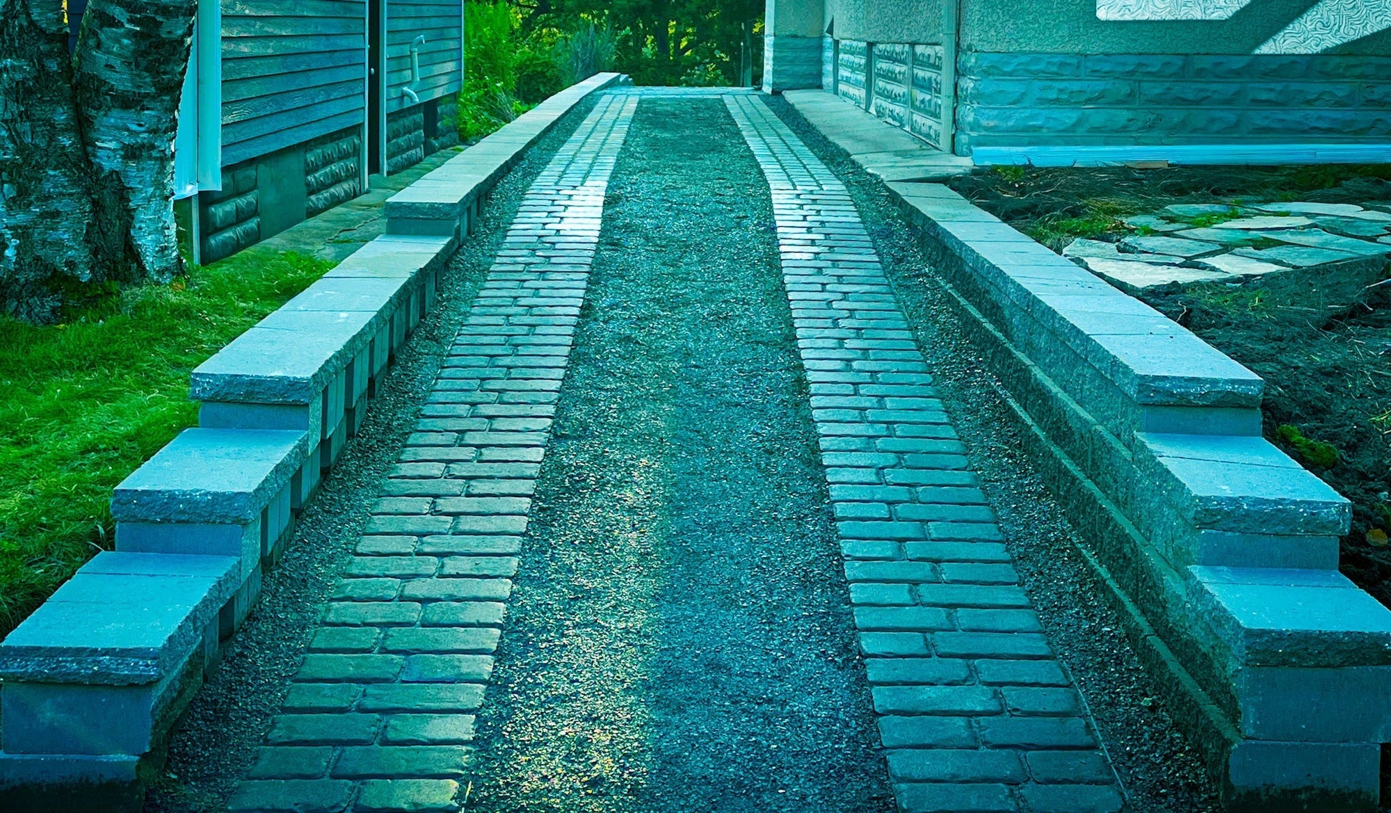 Custom Ribbon Driveway and Retaining Wall in Bryn Mawr, Minneapolis