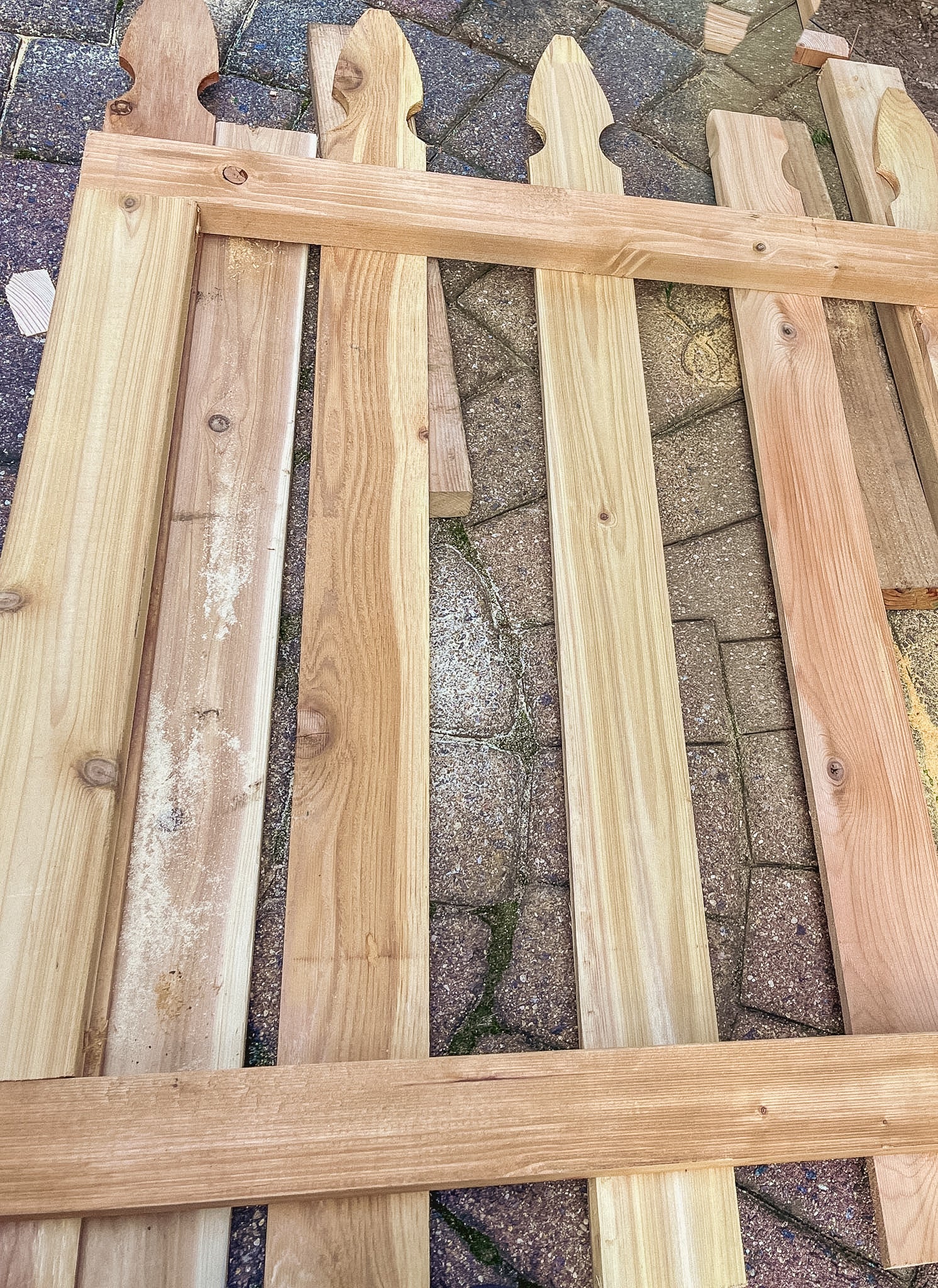 Cedar privacy fence detail during construction