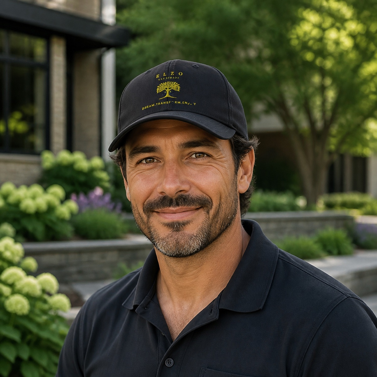 Landscape professional wearing the black ELZO Under Armour performance hat